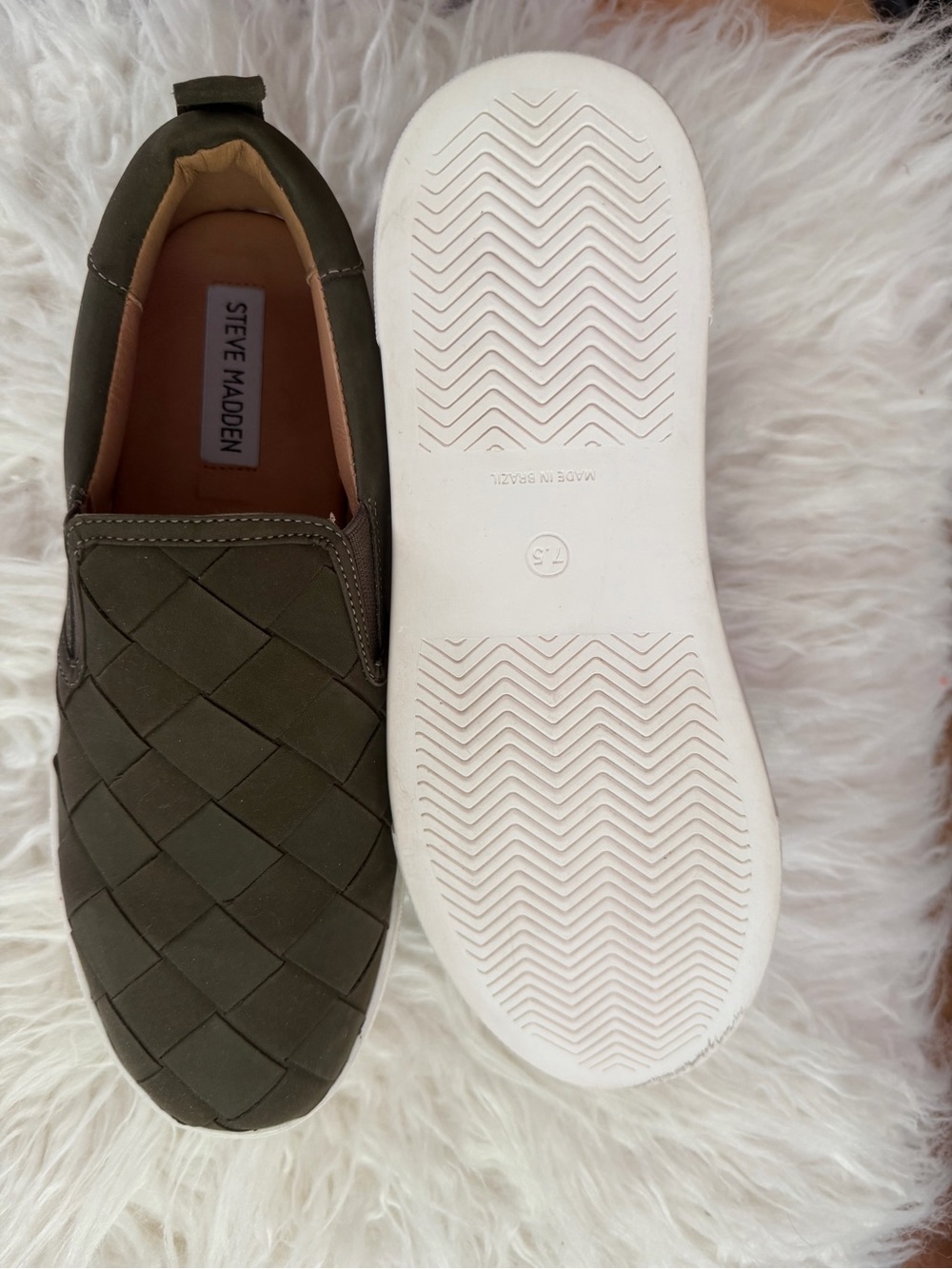 Steve Madden Olive Woven Slip-On Sneakers with White Sole